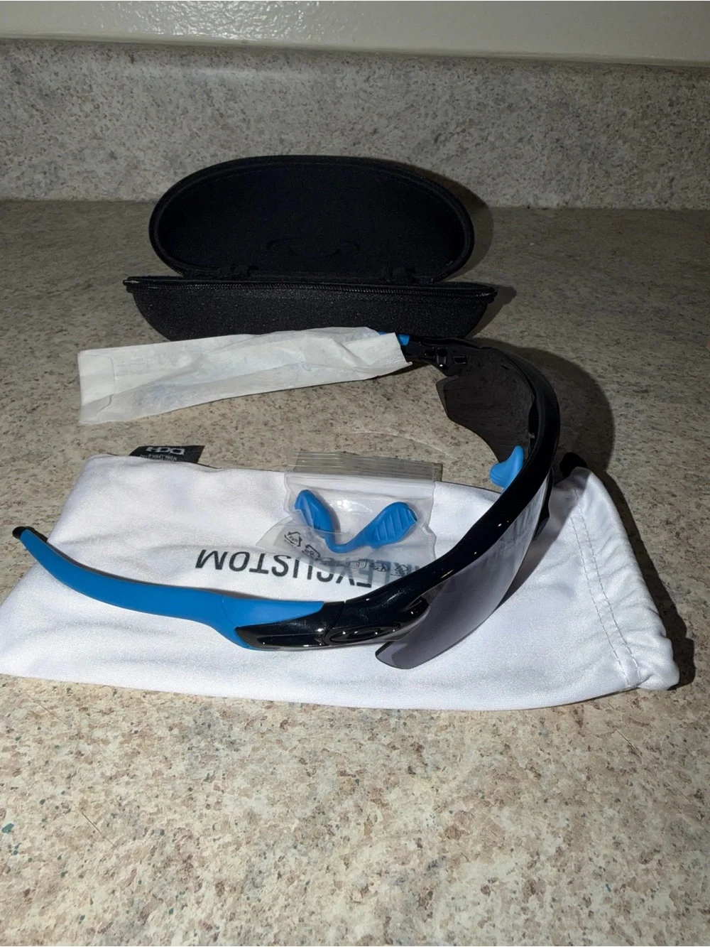 Oakley Black Shield Sunglasses with Blue Temples